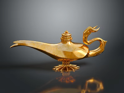 Golden Traditional Magic Lamp With Decorative Base And Shiny Surface Design 3d model