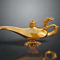 Golden Traditional Magic Lamp With Decorative Base And Shiny Surface Design
