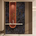Entryway Hallway Featuring Dark Marble Wall Orange Accent And White Console Table With Green Plant