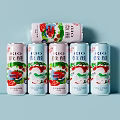 Lychee Sparkling Wine Cans with Fruit Patterns Against Light Blue Background