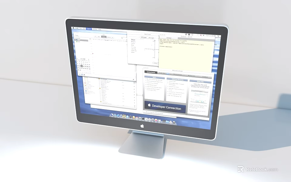 Modern Desktop Computer Monitor Displaying Multiple Office Application Windows With Sleek Silver Stand 3d model 