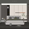 Modern Bedroom Interior Design With Bed Gray And Green Pillows White Cabinets And Bookshelf