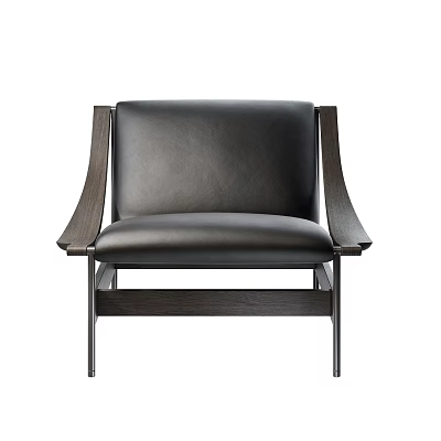 Modern Black Leather Leisure Chair With Wooden Armrests And Metal Frame Design 3d model