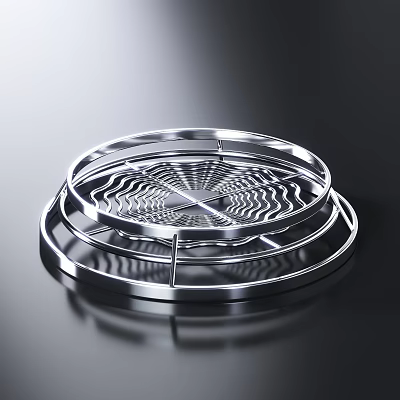Multi layered Round Kitchen Steamer Rack With Wavy Grid Design On Black Reflective Background 3d model
