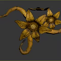 Cartoon Yellow Flowers With Black Lines And Swirly Centers On Curved Stems