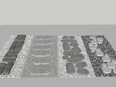 Stone And Wood Outdoor Paving Design With Slabs Pebbles And Natural Patterns 3d model