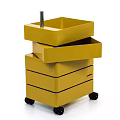 Practical Yellow Modern Nightstand With Stacked Drawers And Rolling Wheels 3d model