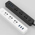 White And Black Power Strip With Multiple Outlets And USB Ports