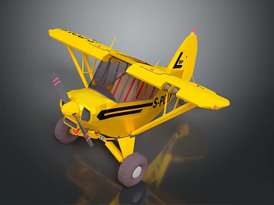 Yellow Biplane Model with S-21 Marking Black Stripes Propeller and Wheels 3d model