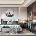 Elegant Modern Bedroom Interior Design With Round Wall Art And Green Curtains