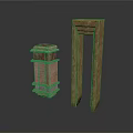 Architectural Layered Stone Pillar And Wooden Door Frame With Textured Details
