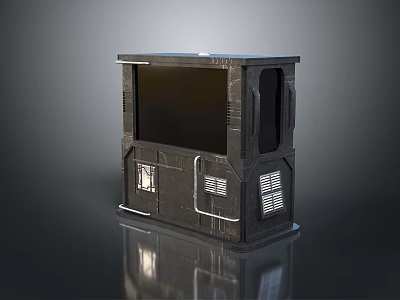 Black Square Shaped Electronic Device With Display Screen Metal Frame And Ventilation Grilles 3d model