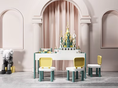 Modern Children's Table and Chair Simple Children's Activity Center 3d model