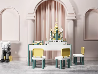 Modern Children's Table and Chair Simple Children's Activity Center 3d model