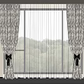 Layered Patterned Curtains With Sheer Panels Black Bow Ties And Scenic Window View
