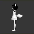 Game Movie Character With Cat Ears Blue Eyes In White Dress Open Arms