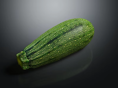 Fresh Green Zucchini Vegetable With Striped Skin On Dark Reflective Surface 3d model
