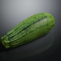 Fresh Green Zucchini Vegetable With Striped Skin On Dark Reflective Surface