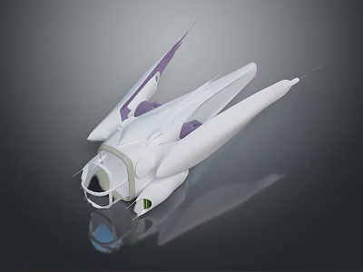 Futuristic Aerodynamic Vehicle White And Purple With Transparent Cockpit Sleek Wings Design 3d model