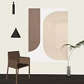 Modern Interior With Abstract Geometric Wall Art Brown Chair And Green Plant