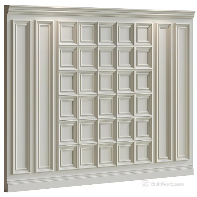White Decorative Wall Panel With Rectangular Grid Pattern Design 3d model 