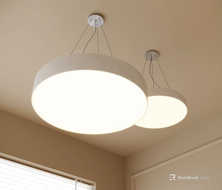 Two Modern Round White Pendant Lights Hanging From Ceiling For Home Interior Design 3d model 