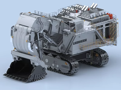 Liebherr Large Tracked Functional Construction Vehicle With Heavy Duty Bucket And Cab 3d model
