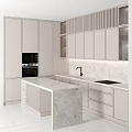 Elegant Modern Kitchen Interior With White Cabinets And Marble Island Countertop