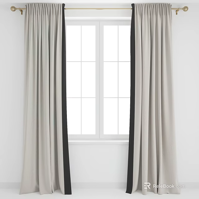 Neutral Beige Curtains with Black Trim for Window Dressing and Light Control 3d model 