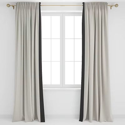 Neutral Beige Curtains with Black Trim for Window Dressing and Light Control 3d model