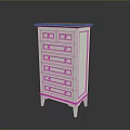White Chest of Drawers with Brown Wooden Top and Multiple Storage Drawers