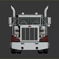 Classic Semi Truck With Silver Red Gold Stripes Chrome Grille And Exhaust Pipes