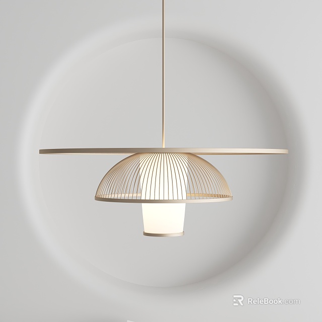 Modern Minimalist Pendant Light With Wooden Frame And Umbrella Shaped Lampshade Design 3d model 