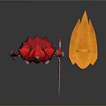 Red And Silver Warrior Armor With Detachable Yellow Cape And Decorative Details