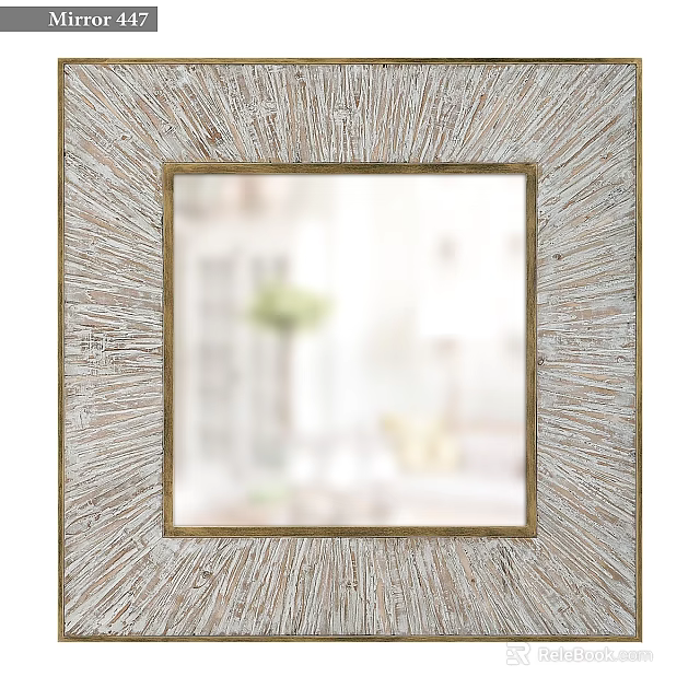 Decorative Square Mirror With Light Textured Frame And Gold Trim For Home Interior Decor 3d model 
