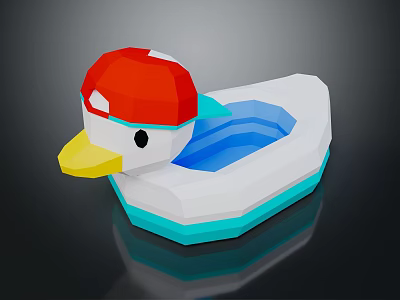 Low Poly Style Duck Figurine With Red Hat Yellow Beak Black Eyes And Blue Interior 3d model