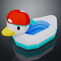 Low Poly Style Duck Figurine With Red Hat Yellow Beak Black Eyes And Blue Interior