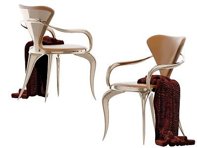 Modern Dining Chairs With Metal Frame Armrest Design And Brown Blanket Decor 3d model