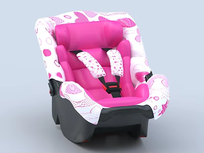 Pink Child Car Seat With Decorative Patterns And Safety Harness 3d model
