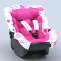 Pink Child Car Seat With Decorative Patterns And Safety Harness