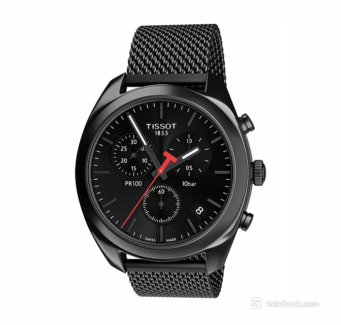 Tissot PR 100 Chronograph Watch With Black Dial And Mesh Strap 100m Water Resistant 3d model 