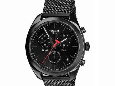 Tissot PR 100 Chronograph Watch With Black Dial And Mesh Strap 100m Water Resistant 3d model