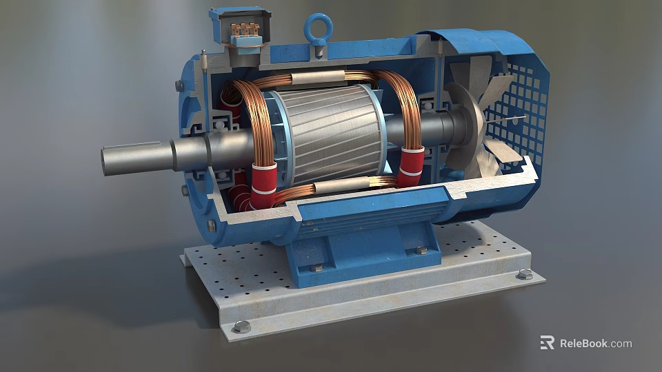 Industrial Electric Motor Internal Structure With Copper Coils Rotor And Metal Shaft 3d model 