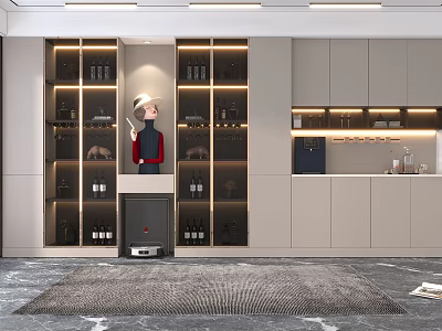Modern Interior Wine Cabinet With LED Lighting And Glass Shelves For Wine Storage 3d model