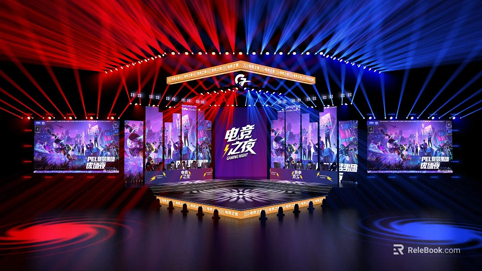 Esports Night Stage With Colorful Lighting And Screens 3d model 