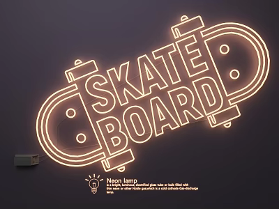 Neon Lamp Lighting Combination with Skate Board Design Neon Sign 3d model