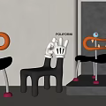 Unique Modern Table And Chair Set With Playful Colorful Orange Red Black White Chairs