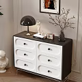 White Entryway Console Table With Six Drawers Black Handles And Decorative Items 3d model