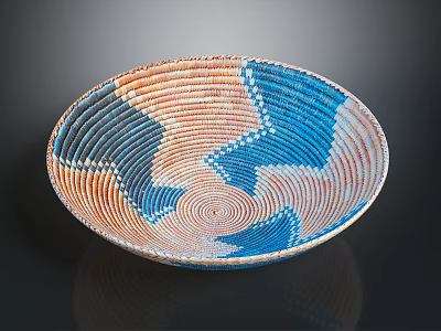 Woven Tableware Bowl With Blue Orange White Geometric Patterns And Spiral Design 3d model