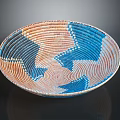 Woven Tableware Bowl With Blue Orange White Geometric Patterns And Spiral Design